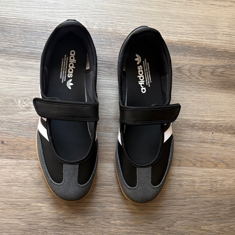 adidas Samba Black, White and Gray Mary Jane Sneakers with Gum Sole